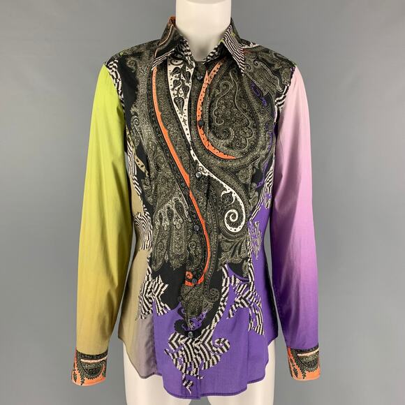ETRO Size 8 Multi-Color Paisley Long Sleeve Blouse - Picture 1 of 4